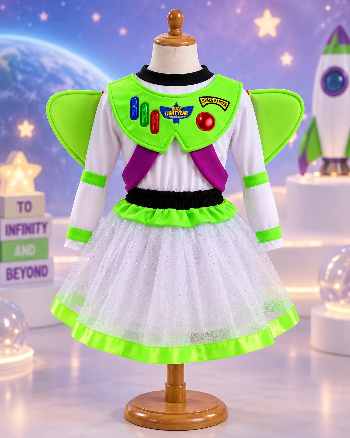 Disfraz vestido de Buzz Lightyear con falda de tul, detalle 2
