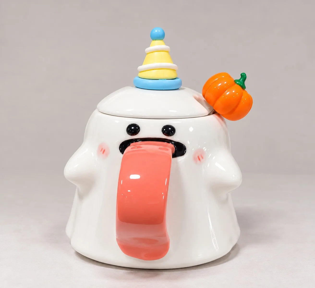 Taza de Halloween con tapa, fantasma y calabaza