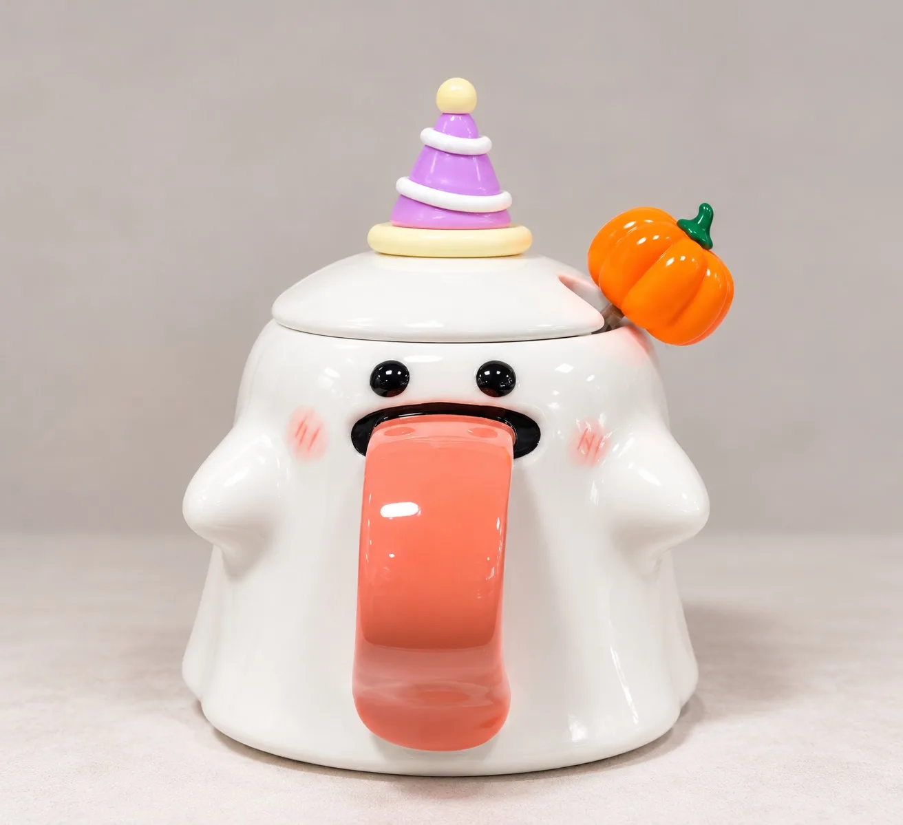 Taza decorativa de Halloween con tapa de fantasma