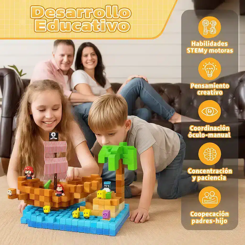 Bloque Magnético Mundo Pirata Estilo Minecraft 100 Piezas en Juguetería - foto 2 | La Mirilla Kids
