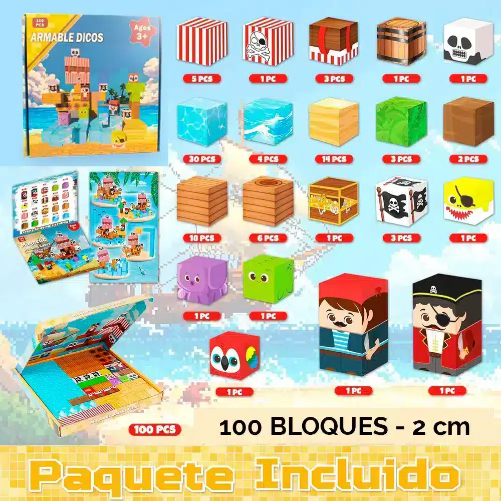 Bloque Magnético Mundo Pirata Estilo Minecraft 100 Piezas en Juguetería - foto 3 | La Mirilla Kids