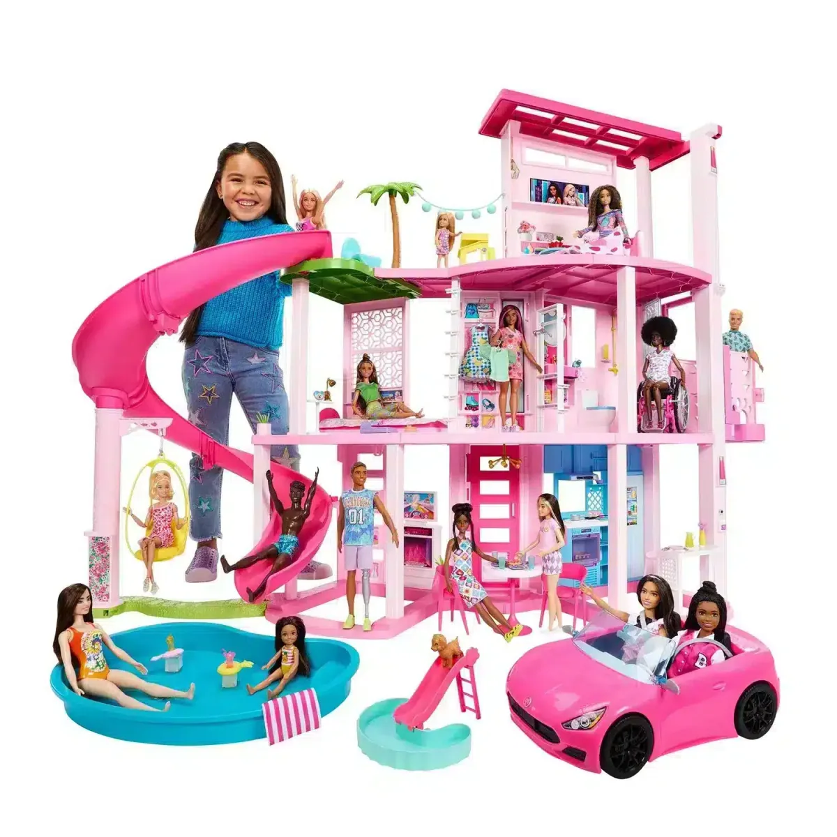 Casa de los Sueños Barbie de 3 Pisos con Piscina y Tobogán