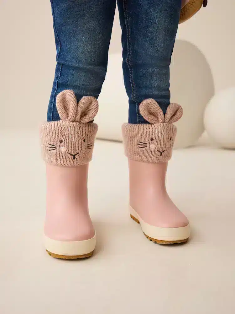 Conejito Rosa Botas de Agua con Puños Forrados para Niños – Calidad Premium
