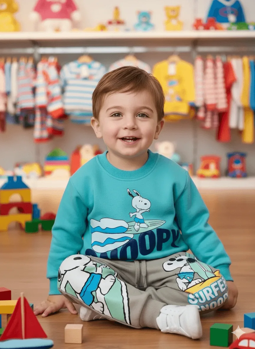 Conjunto Snoopy para niños celeste y gris | Comodidad y estilo infantil en Ropa Infantil - foto 2 | La Mirilla Kids