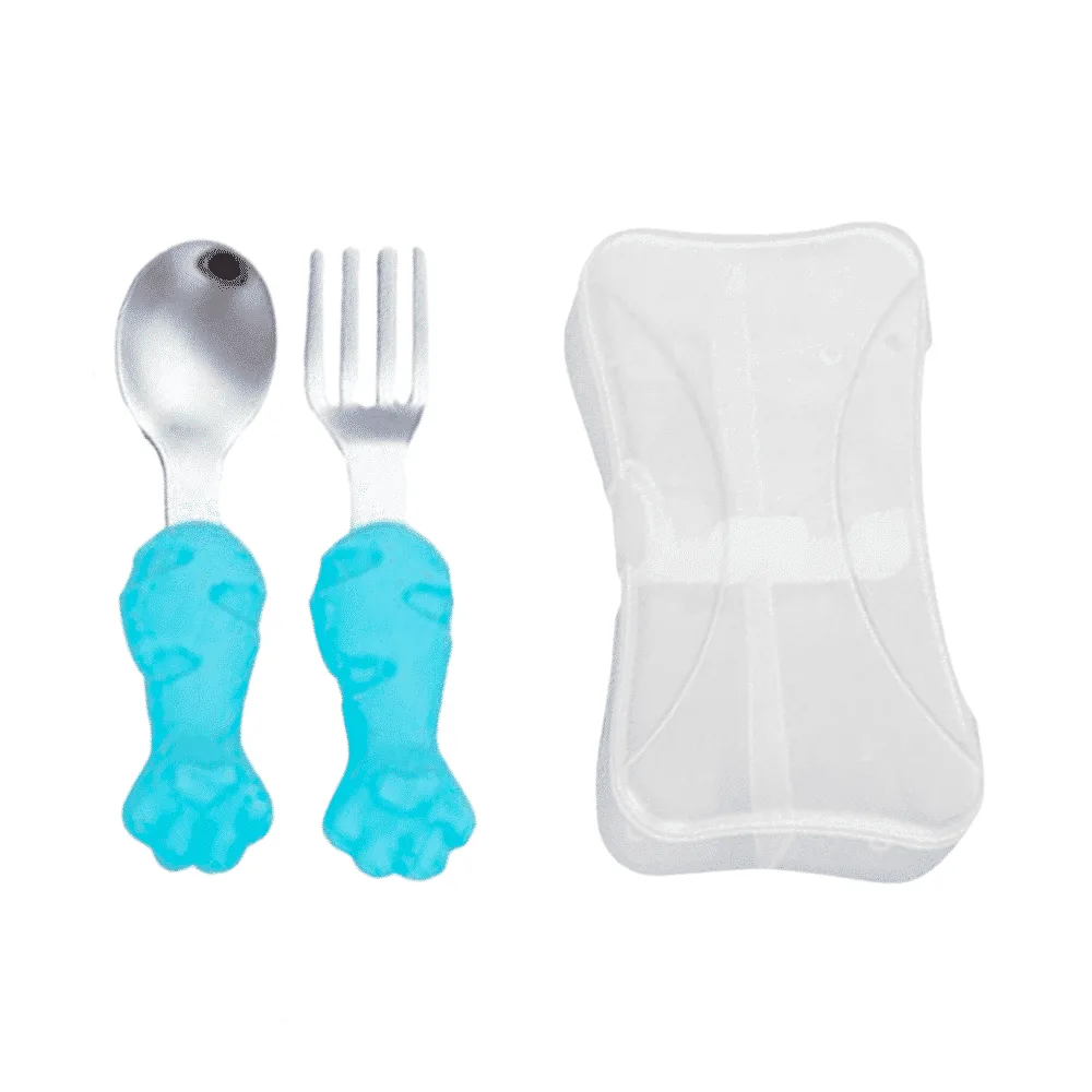 Cubiertos de Silicona Gato Celeste en Bebés | La Mirilla Kids