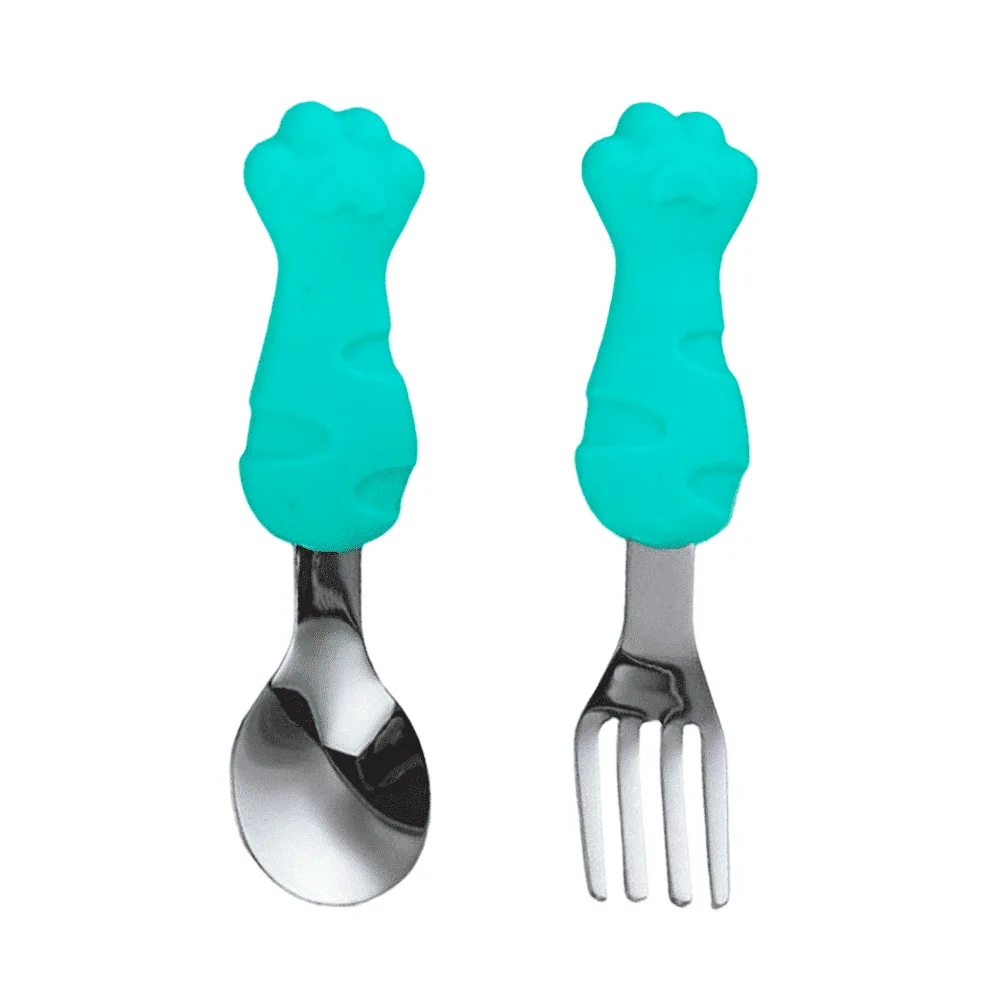 Cubiertos de Silicona Gato Verde