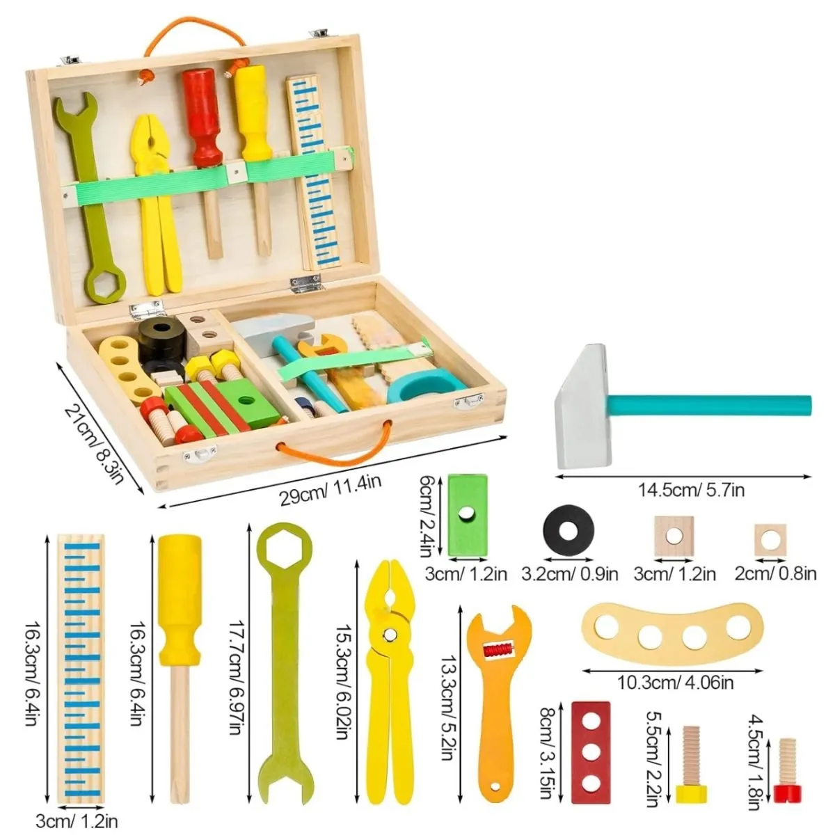 Juego de Herramientas de Madera para Niños en Maleta – 35 piezas en Juguetería | La Mirilla Kids