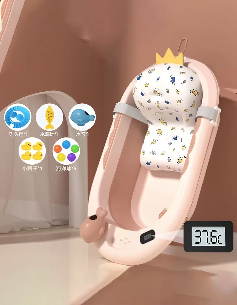 Kit Completo de Tina Bañera Plegable para Bebés Rosado