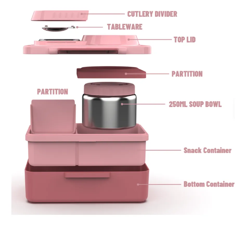 Lonchera con termo de comida para niños rosado tipo Omiebox Up