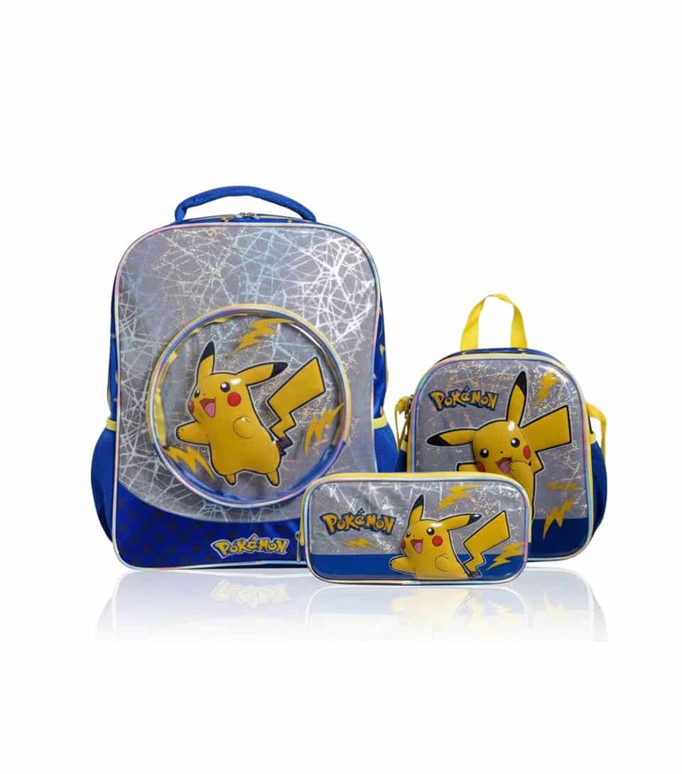 Mochila Pokémon Pack Escolar 3 en 1 Pikachu Plateado