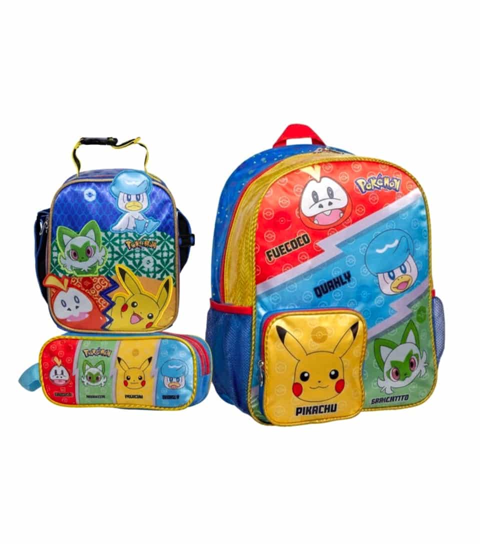 Mochila de Pokémon Original: Pack Escolar Premium de Pikachu y Amigos 3 en 1