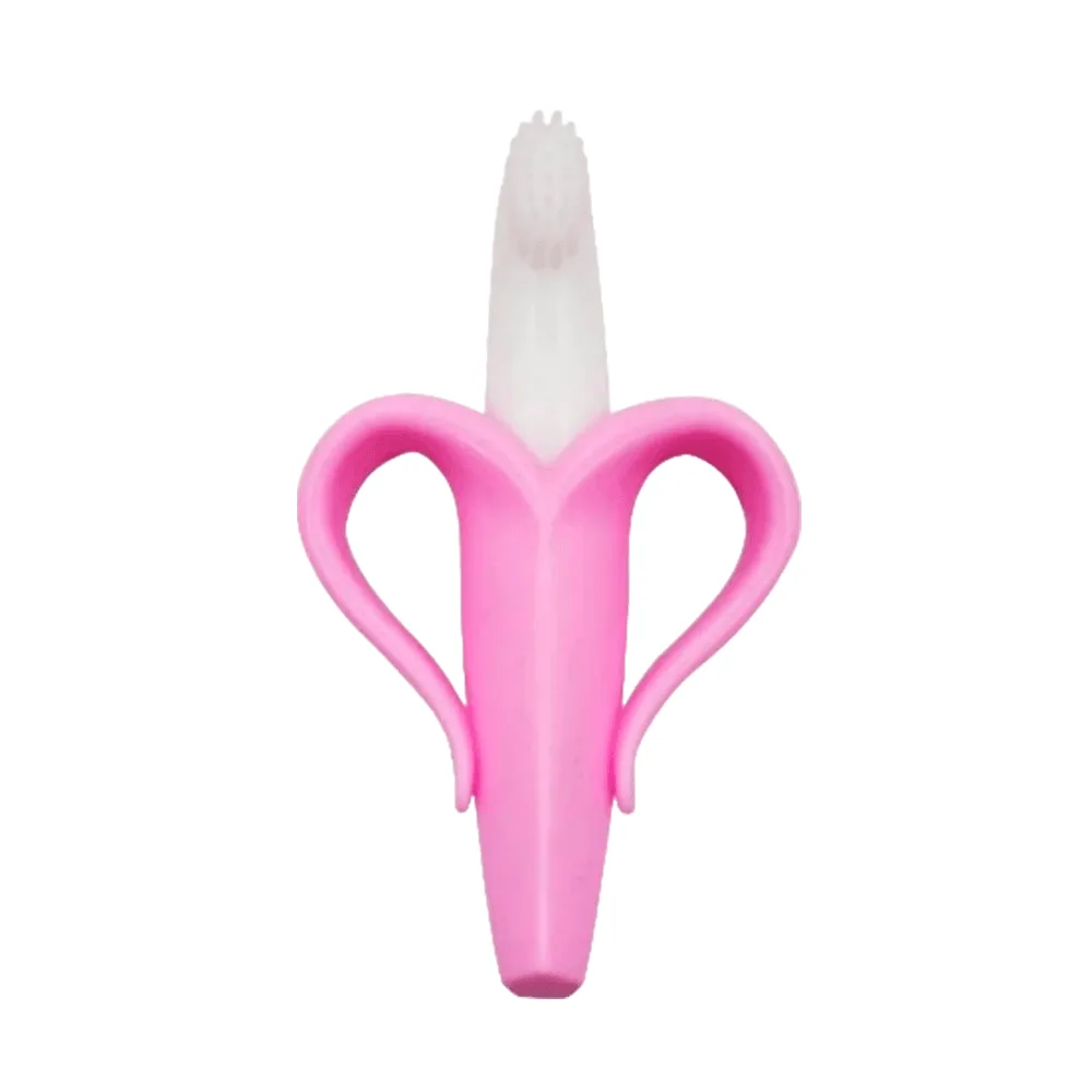 Mordedor Cepillo de Silicona Platanito con Sujetador Rosa