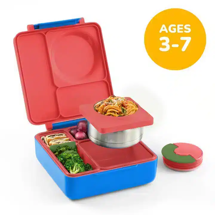OmieBox – Lonchera Térmica Bento para Niños (Comida Fría y Caliente) – Azul/rojo