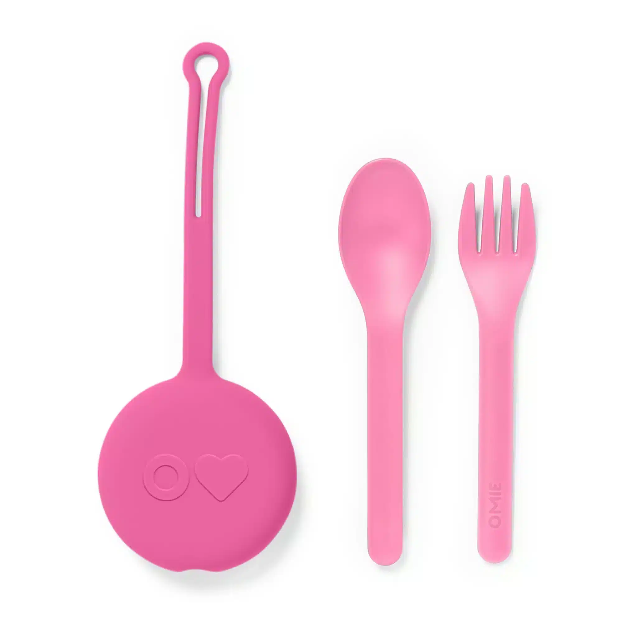 OmiePod Set de Cubiertos con Estuche de Silicona – Fucsia/rosado