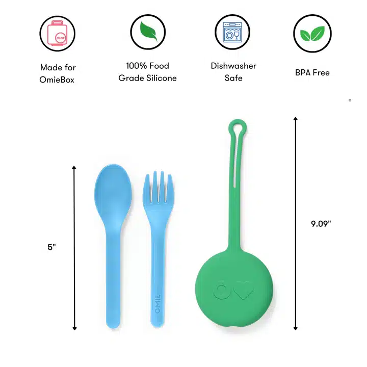 OmiePod Set de Cubiertos con Estuche de Silicona – Verde/Celeste en Accesorios de lonchera - foto 5 | La Mirilla Kids
