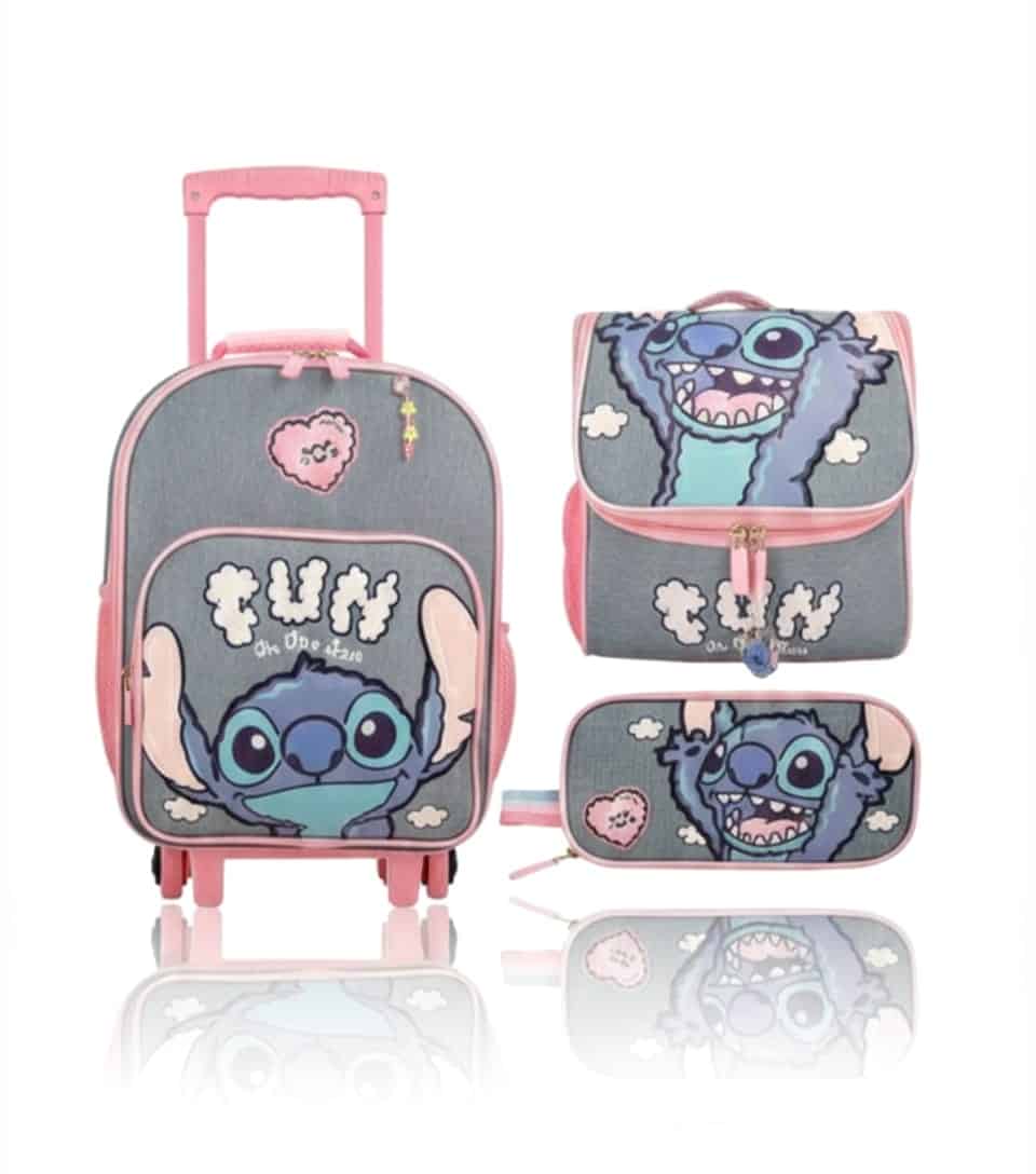 Pack de Maleta Premium Stitch «Fun In The Sun»: Maleta de Ruedas, Lonchera y Cartuchera