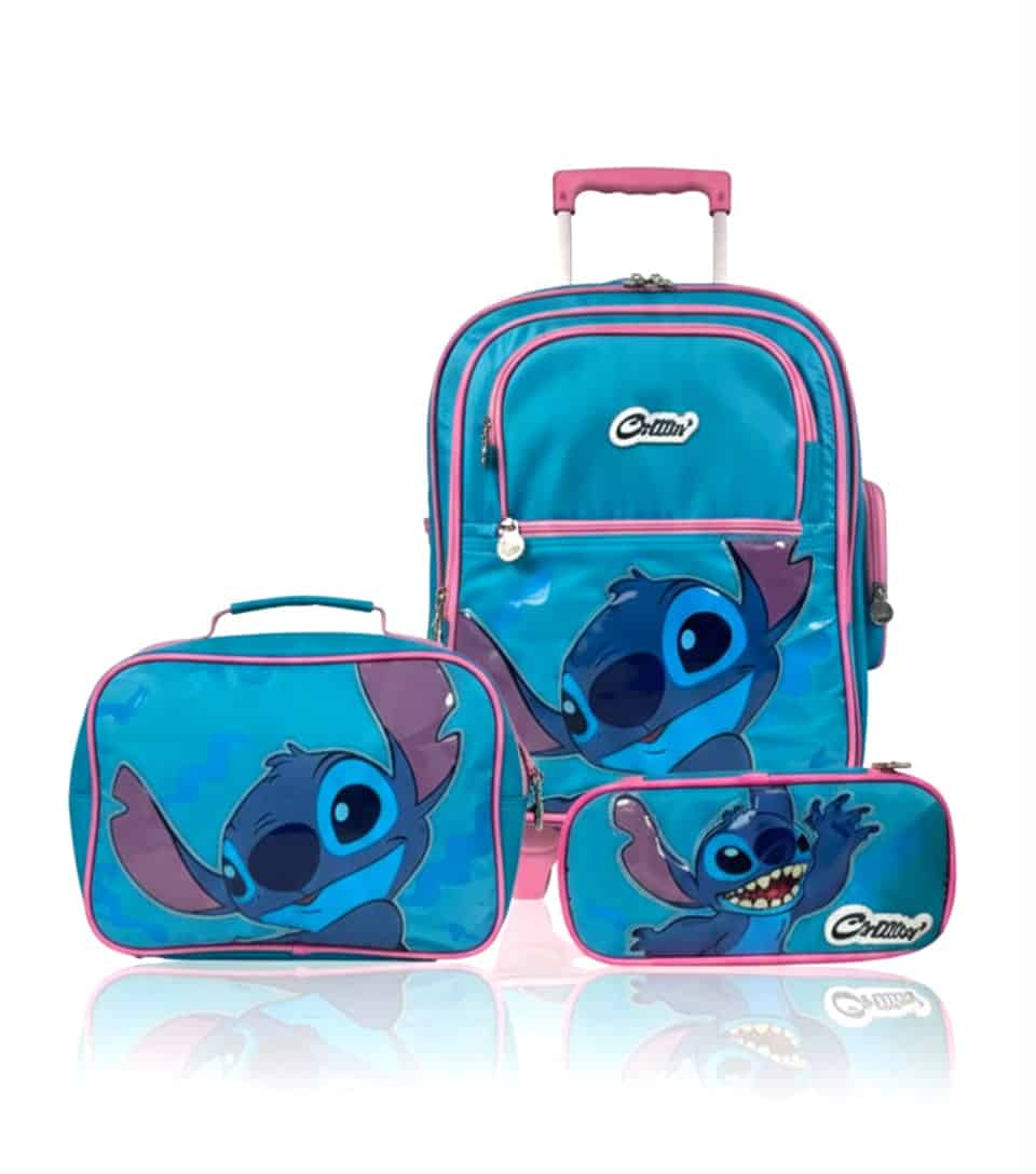 Pack de Maleta Premium Stitch: Maleta de Ruedas, Lonchera y Cartuchera