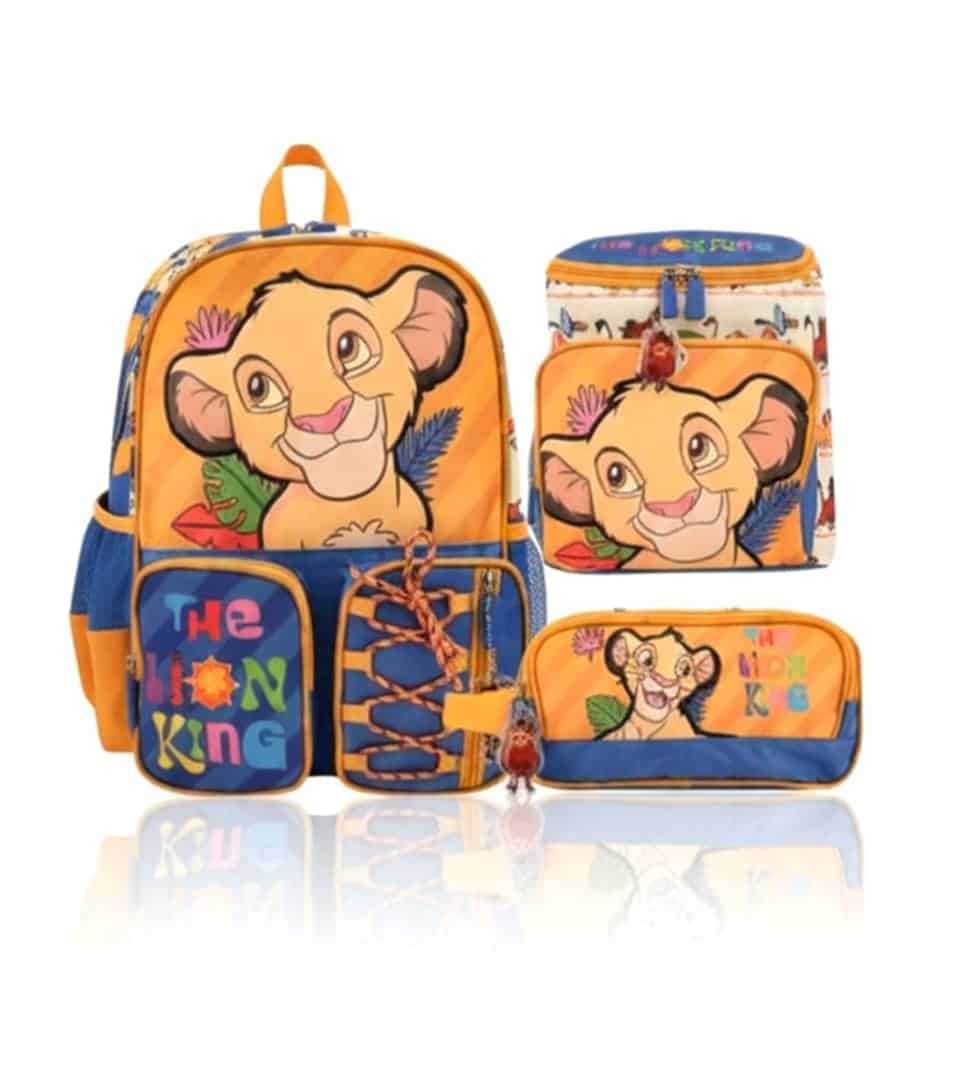 Pack de Mochila Premium El Rey León: Mochila de Espalda Simba, Lonchera y Cartuchera