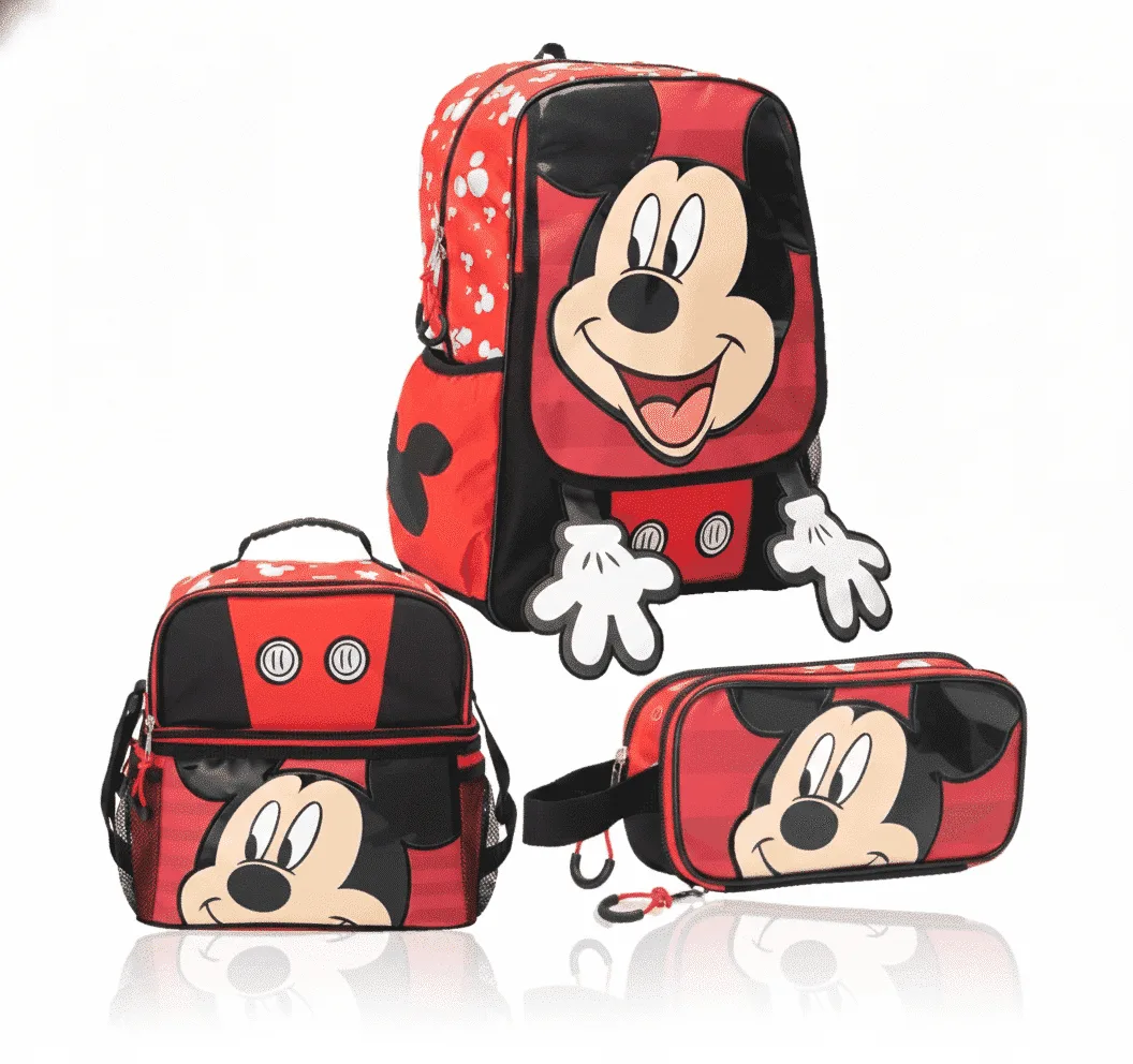 Pack de Mochila Premium Mickey Mouse: Mochila Ergonómica, Lonchera y Cartuchera