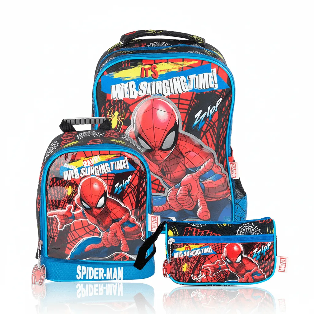Pack de Mochila Premium Spiderman: Mochila de Ruedas, Lonchera y Cartuchera