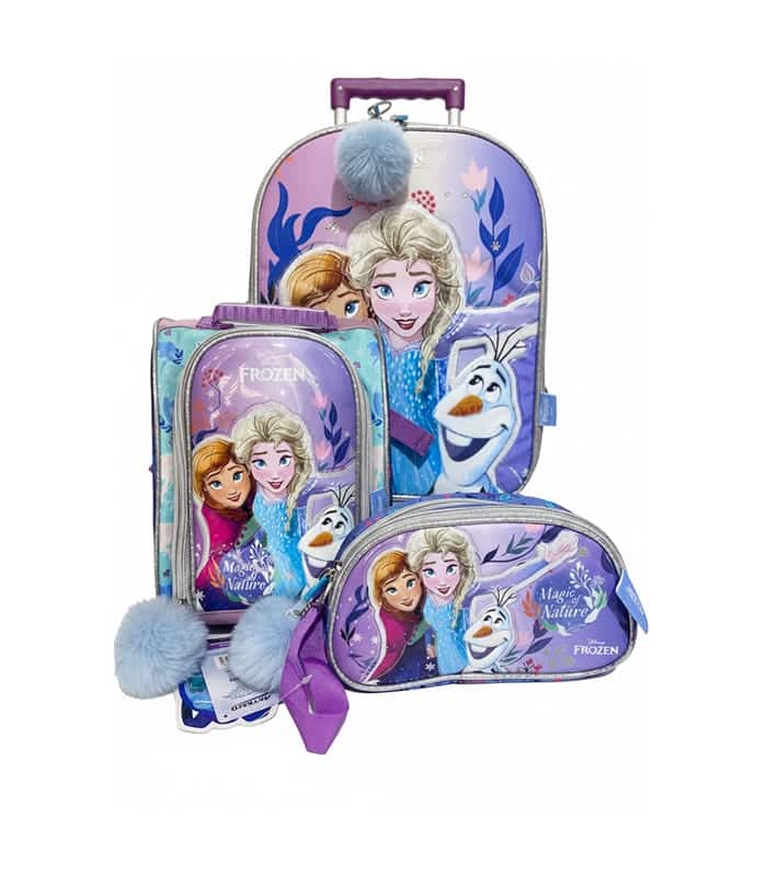 Pack Escolar Maleta Lonchera y Cartuchera Frozen Ana y Elsa Premium – 3 Piezas