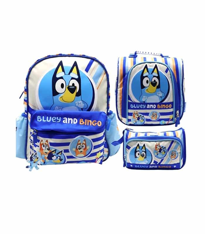 Pack Escolar Mochila Lonchera y Cartuchera Bluey Azul Premium – 3 Piezas