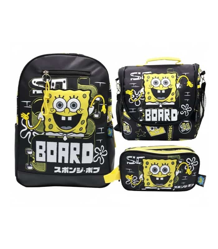 Pack Escolar Mochila Lonchera y Cartuchera Bob Esponja Premium – 3 Piezas