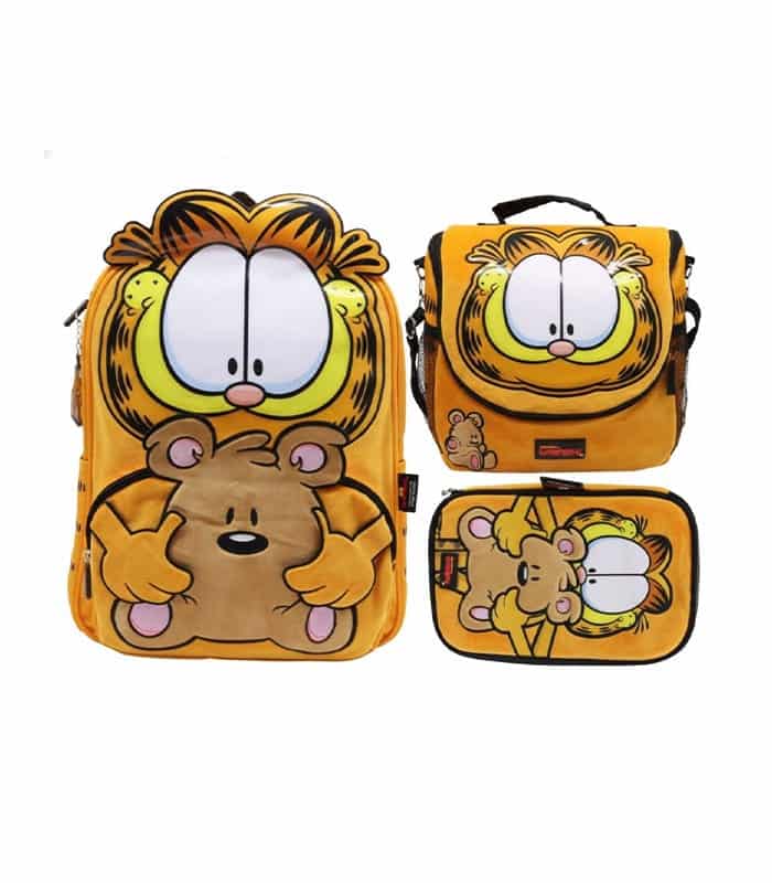 Pack Escolar Mochila Lonchera y Cartuchera de Garfield Premium – 3 Piezas