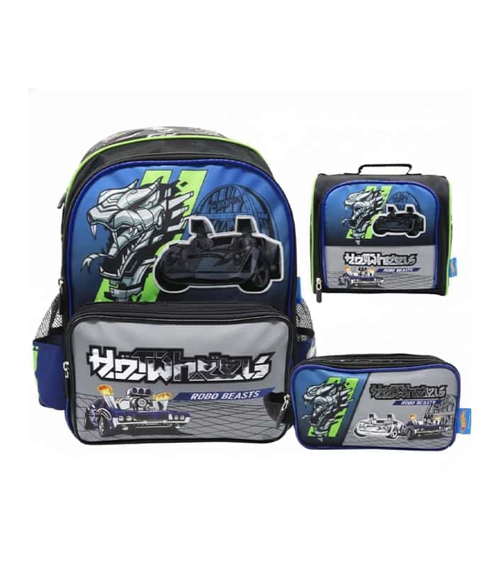Pack Escolar Mochila Lonchera y Cartuchera Mochila Hot Wheels Premium – 3 Piezas