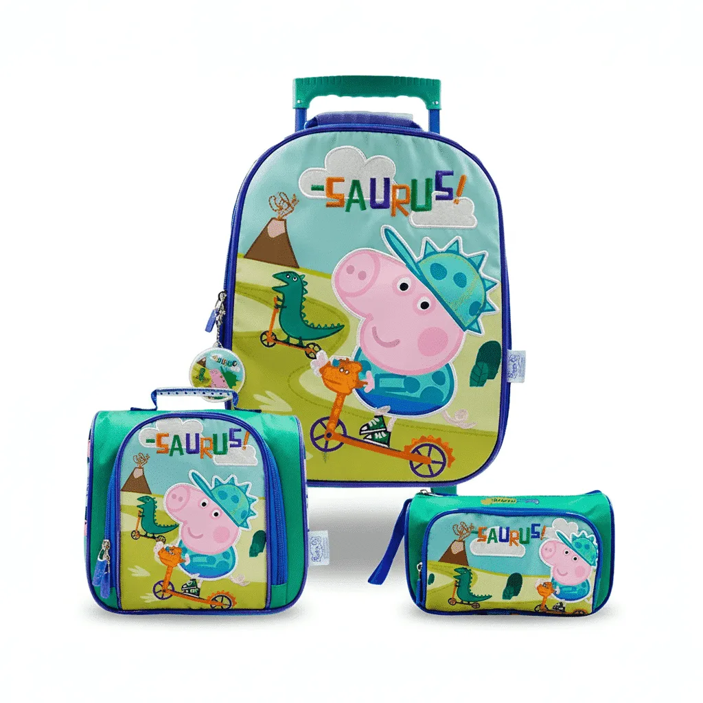 Pack Escolar Nido George Pig Premium: Mochila con Ruedas, Lonchera y Cartuchera