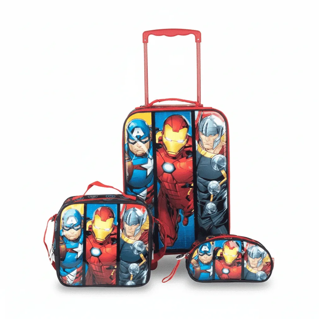Pack Escolar Premium Avengers: Mochila con Ruedas, Lonchera y Cartuchera