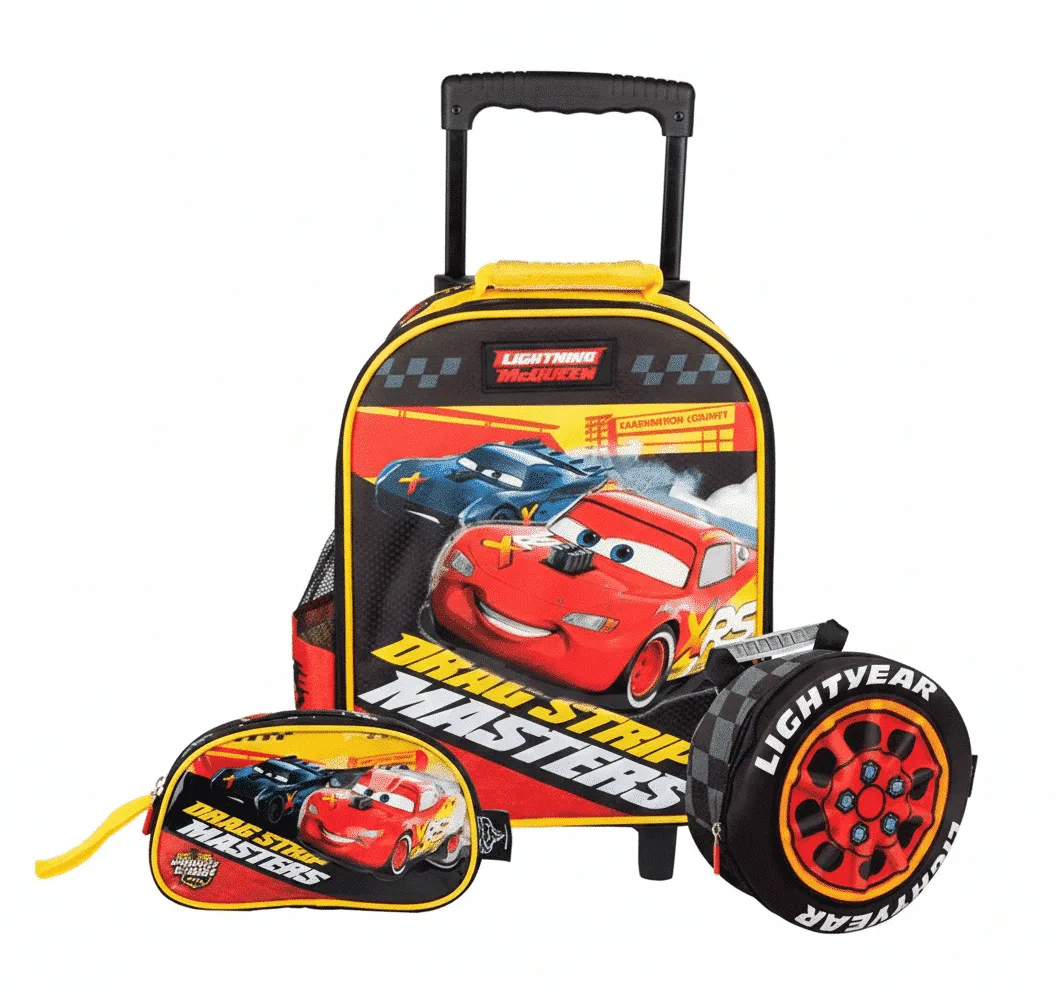 Pack Escolar Premium Cars Rayo Mcqueen: Mochila con Ruedas, Lonchera y Cartuchera