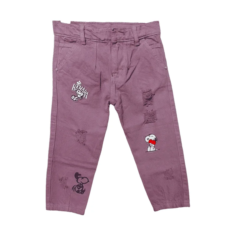 Pantalon Jean con Diseño de Snoopy Guindo y Malva