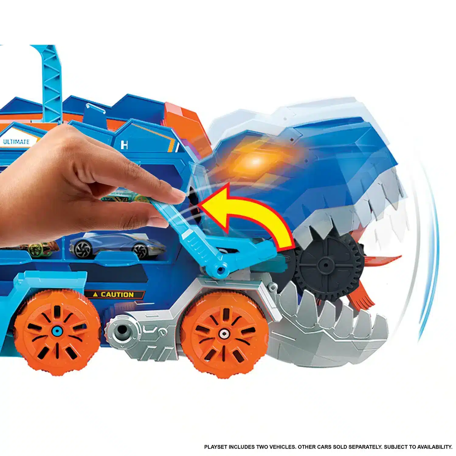 Pista Hot Wheels Remolque Tiburón T-Rex con Lanzador y Come Autos en Juguetería - foto 2 | La Mirilla Kids