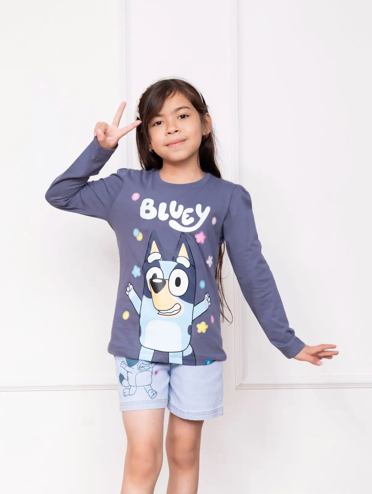 Polo Bluey para Niña Manga Larga Azul
