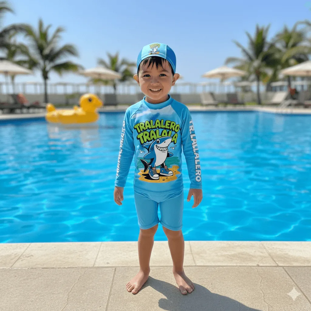 Ropa de Baño Enterizo Tralalero para Niños y Niñas – Protección Uv50+