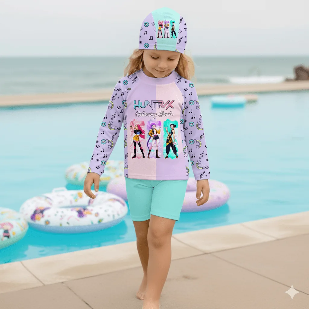 Ropa de Baño Huntrix Morada para Niñas: Conjunto Premium con Protección Uv50+ y Gorro