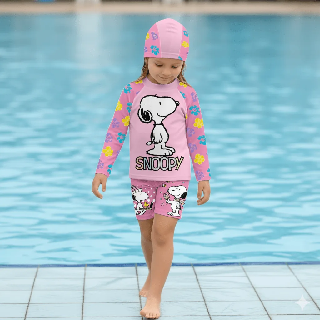 Ropa de Baño para Niños Snoopy 2 Piezas con Protección Uv50+ y Gorro de Regalo