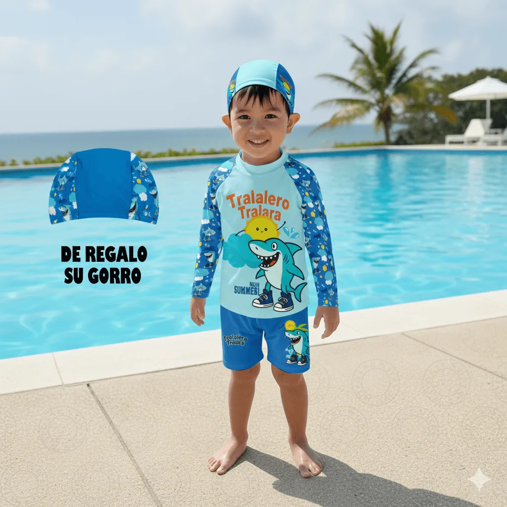 Ropa de Baño Tralaleros 2 Piezas con Protección Uv50+ – Incluye Gorro