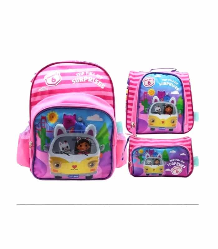 Set de Mochila Gabby’s Dollhouse Premium: Mochila, Lonchera y Cartuchera – 3 Piezas