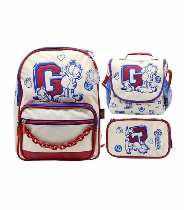 Set Escolar de Garfield Premium: Mochila, Lonchera y Cartuchera – 3 Piezas