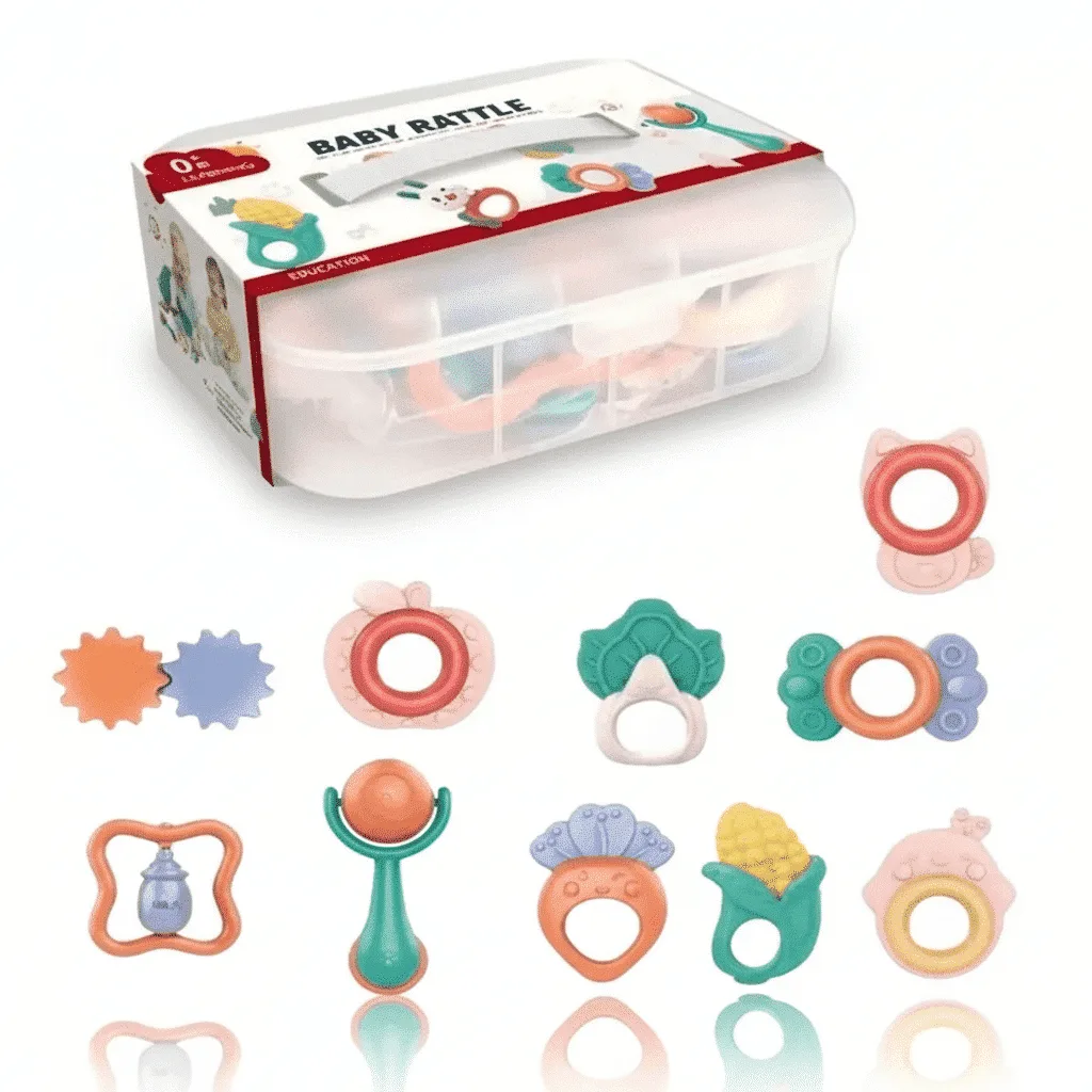 Set Sonajeros Mordedores Bebé X10 en Taper – Desarrollo Motor y Estimulación Auditiva