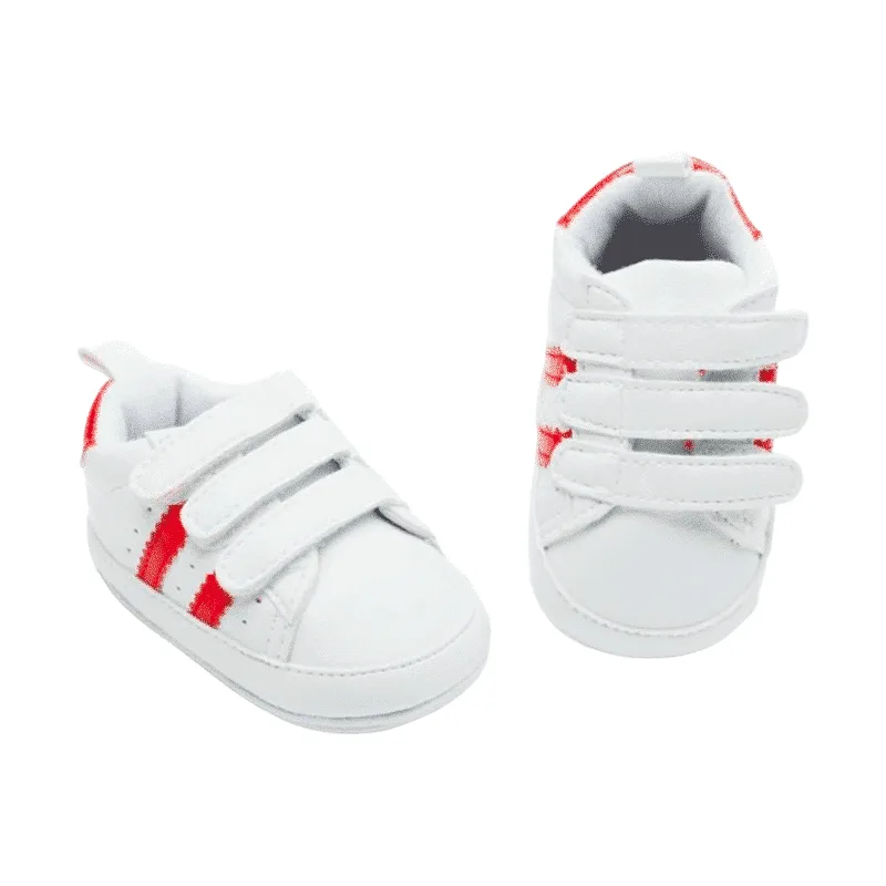 Zapatitos Bebé Suela Blanda Blanco con Rojo