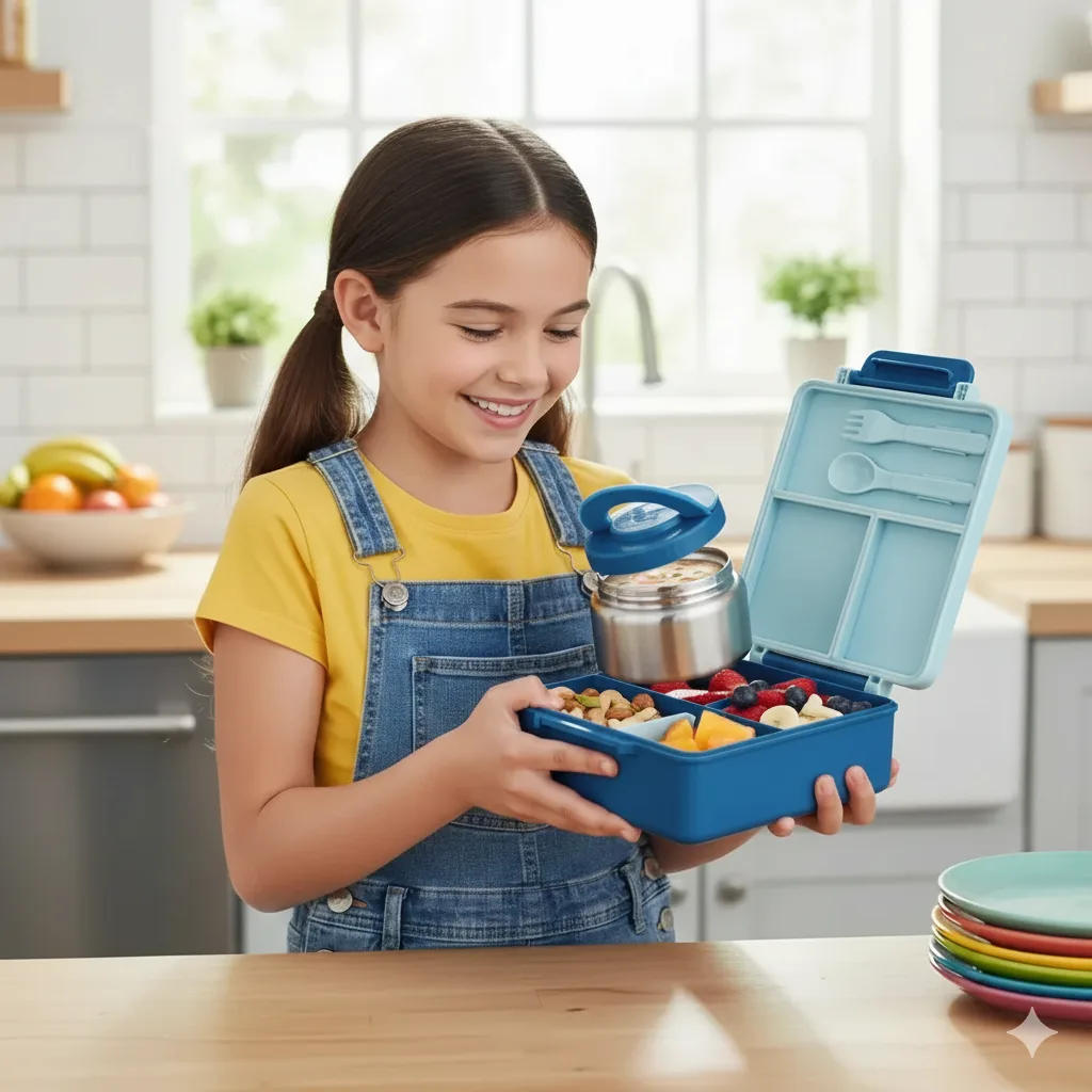 Lunch box con termo azul para niños libre de BPA La Mirilla Kids