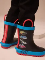 Hot Wheels Negros – Botas de Agua con Asa para Niños | Edición Limitada