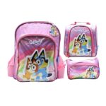 Pack Escolar Mochila Lonchera y Cartuchera Bluey Rosada PREMIUM - 3 Piezas