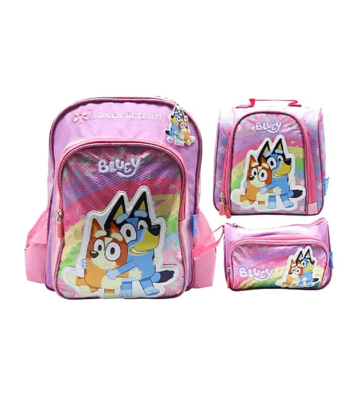 Mochila-Bluey-rosada-original-con-ruedas-para-ninas-en-Peru.jpg Pack Escolar Mochila Lonchera y Cartuchera Bluey Rosada PREMIUM - 3 Piezas - Imagen 1
