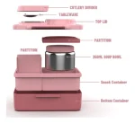 Lonchera con termo de comida para niños rosado tipo Omiebox Up - Imagen 3