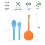 OmiePod Set de Cubiertos con Estuche de Silicona - Anaranjado/Celeste - Imagen 6