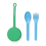 OmiePod Set de Cubiertos con Estuche de Silicona - Verde/Celeste